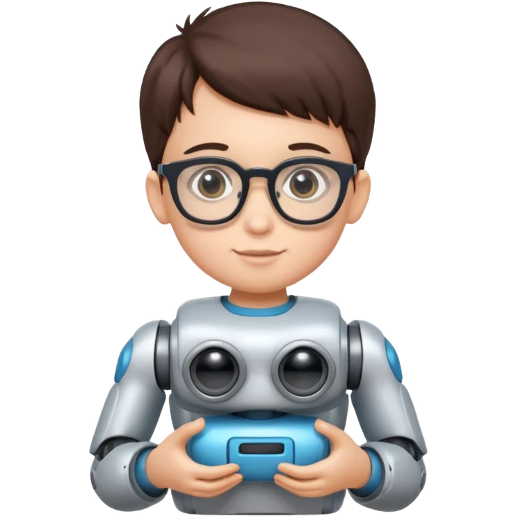 kid with glasses → holding a toy robot emoji