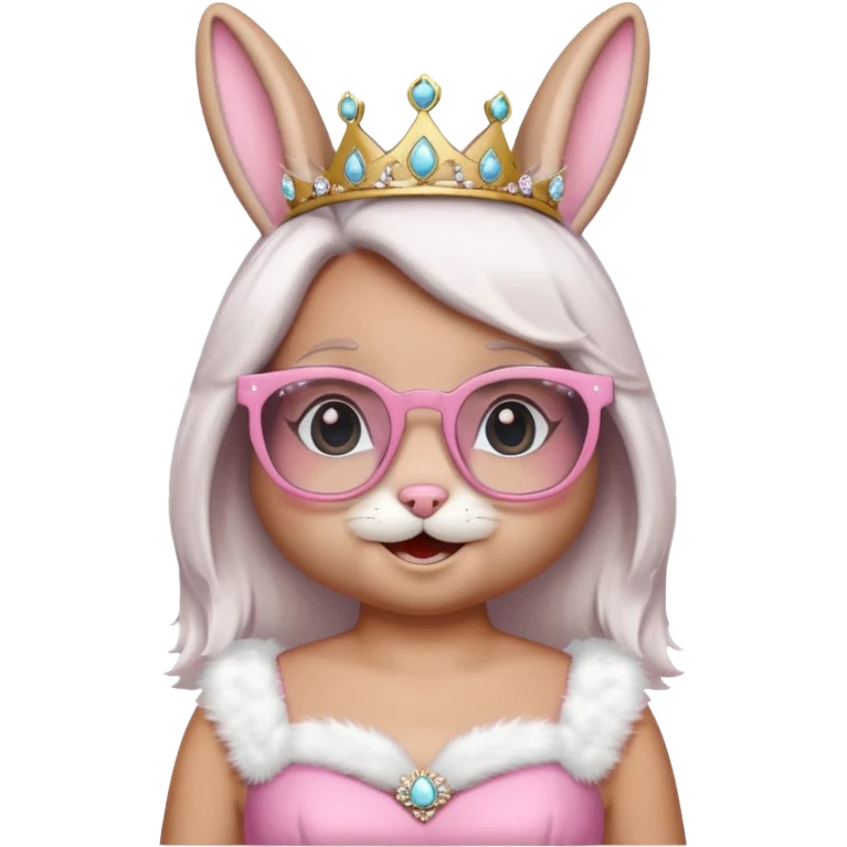 Bunny emoji + tiara + pink dress + happy + glasses emoji