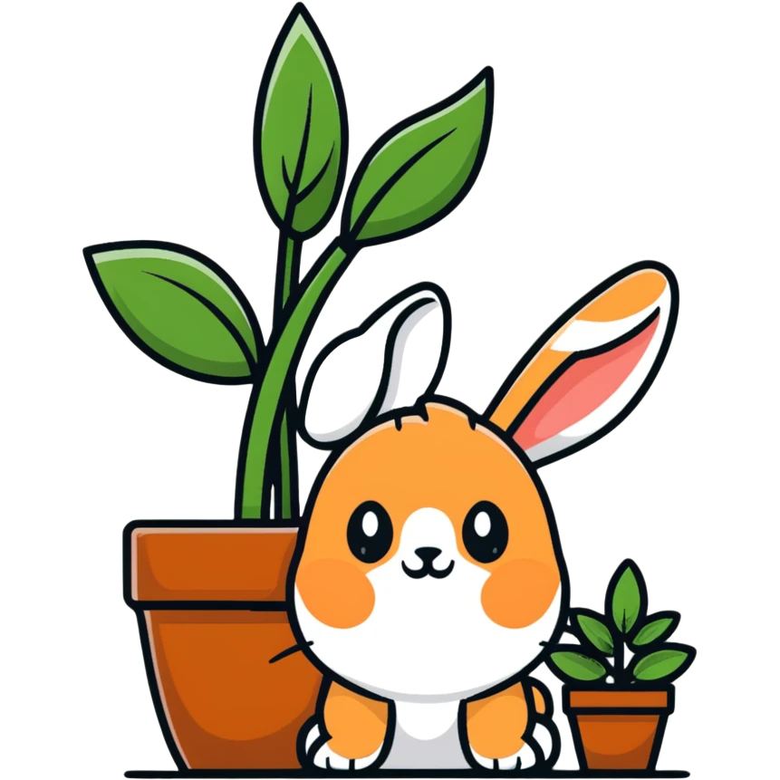 cinnamon bunny peeking behind a plant emoji