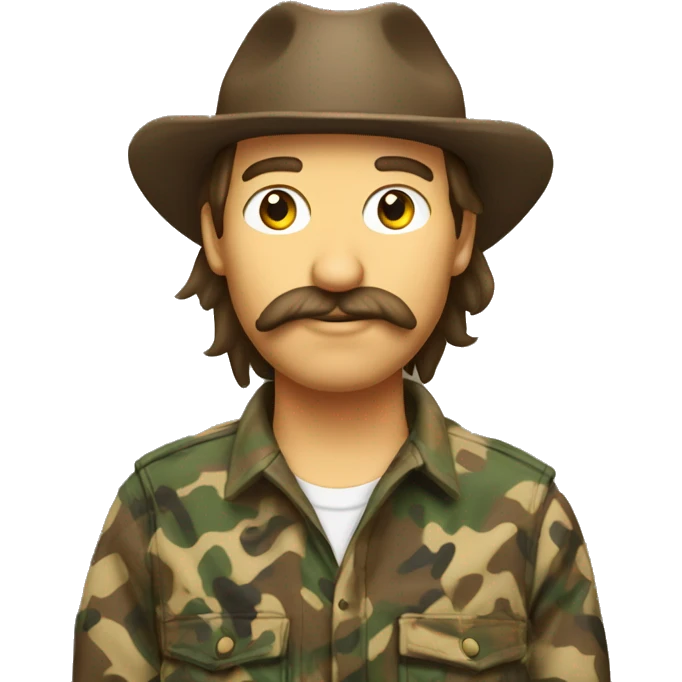 Redneck country boy with brown mullet and mustache wearing duck camo emoji