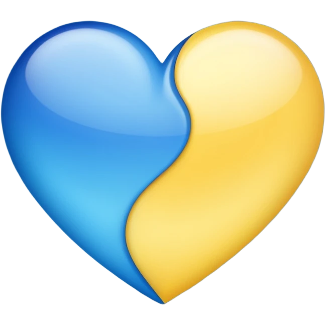 Corazón azul y amarillo juntos degradado mitad y mitad emoji