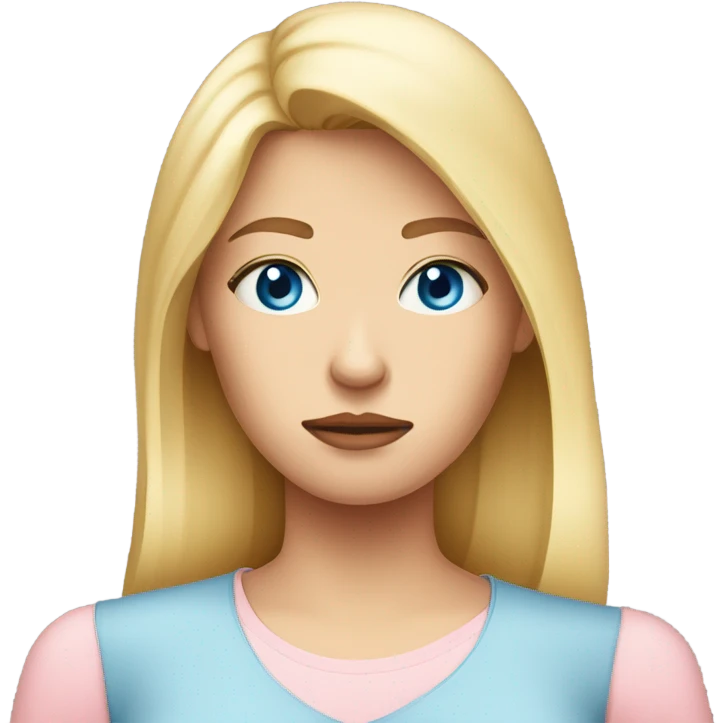 sad emotion. blonde woman. blue eyes. light pink shirt emoji