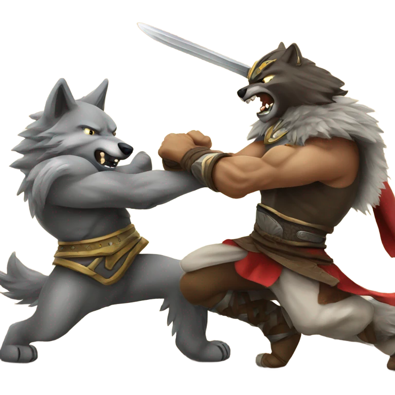 Wolf vs warrior fight emoji
