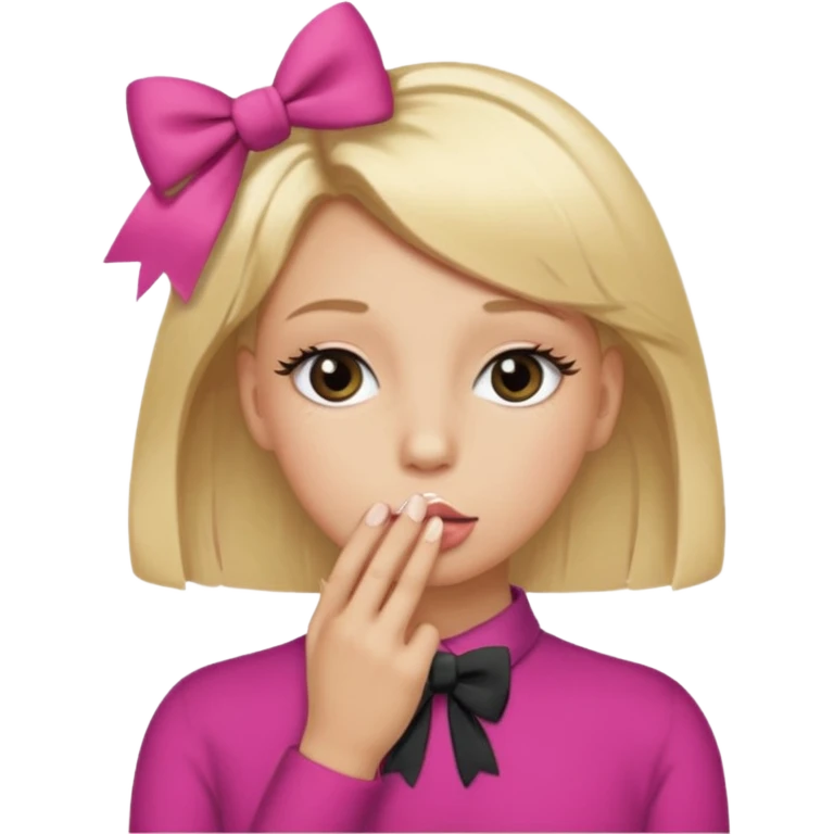 Hayır sırta emoji olsun eli ağzında olsun gözlerinde kirpik olsun kafasının yanında da kurdele olsun emoji