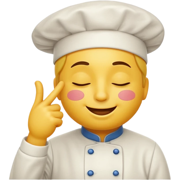 A classic yellow emoji face with closed eyes and a satisfied smile, kissing its fingertips (thumb and index finger) in the gesture of an Italian chef saying “Perfect!” or “Delizioso!”. The expression should look proud and pleased, as if the emoji just created something amazing. emoji