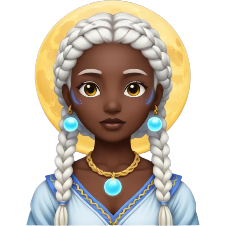 dark skin moon mystic woman white braids glowing orb emoji