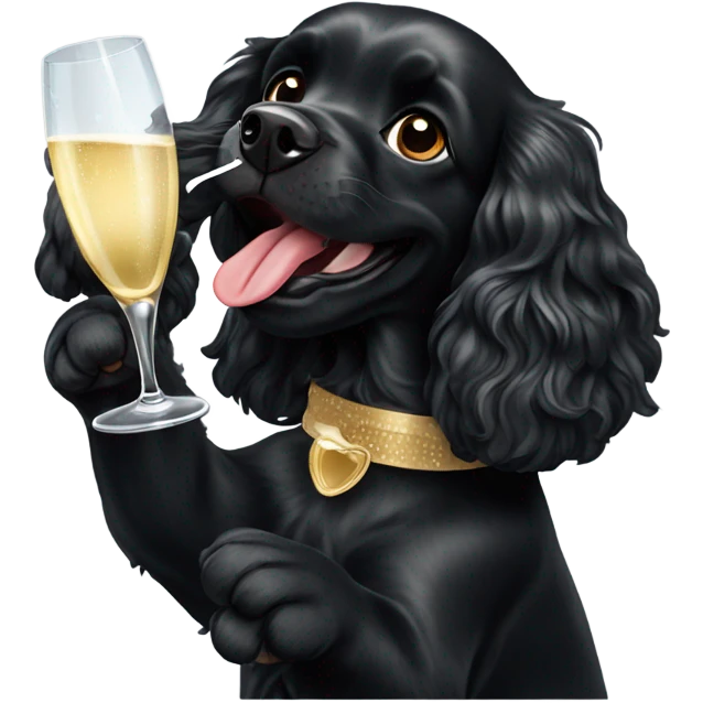 Black cocker spaniel drinking shampaigne emoji