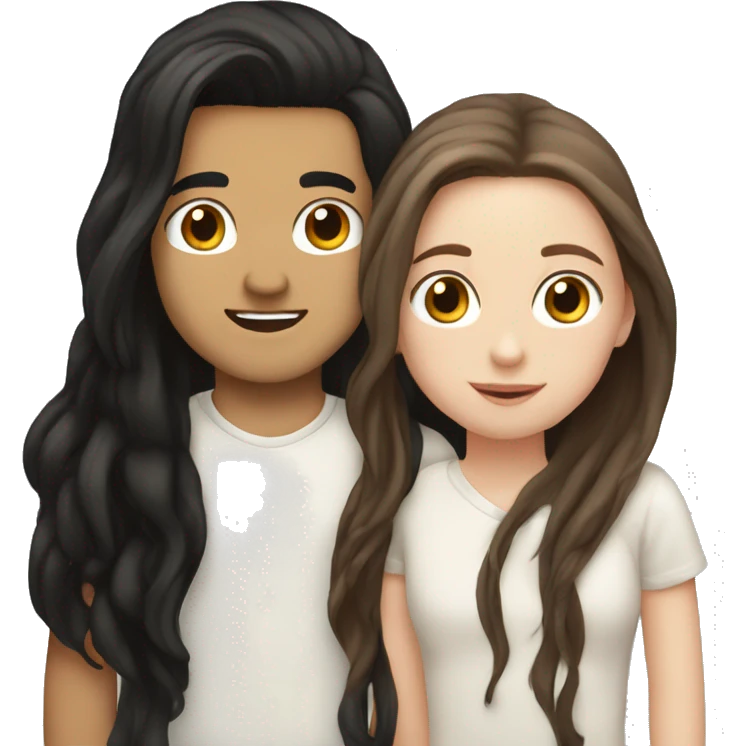 white girl black long hair kissing a white boy with brown hair emoji