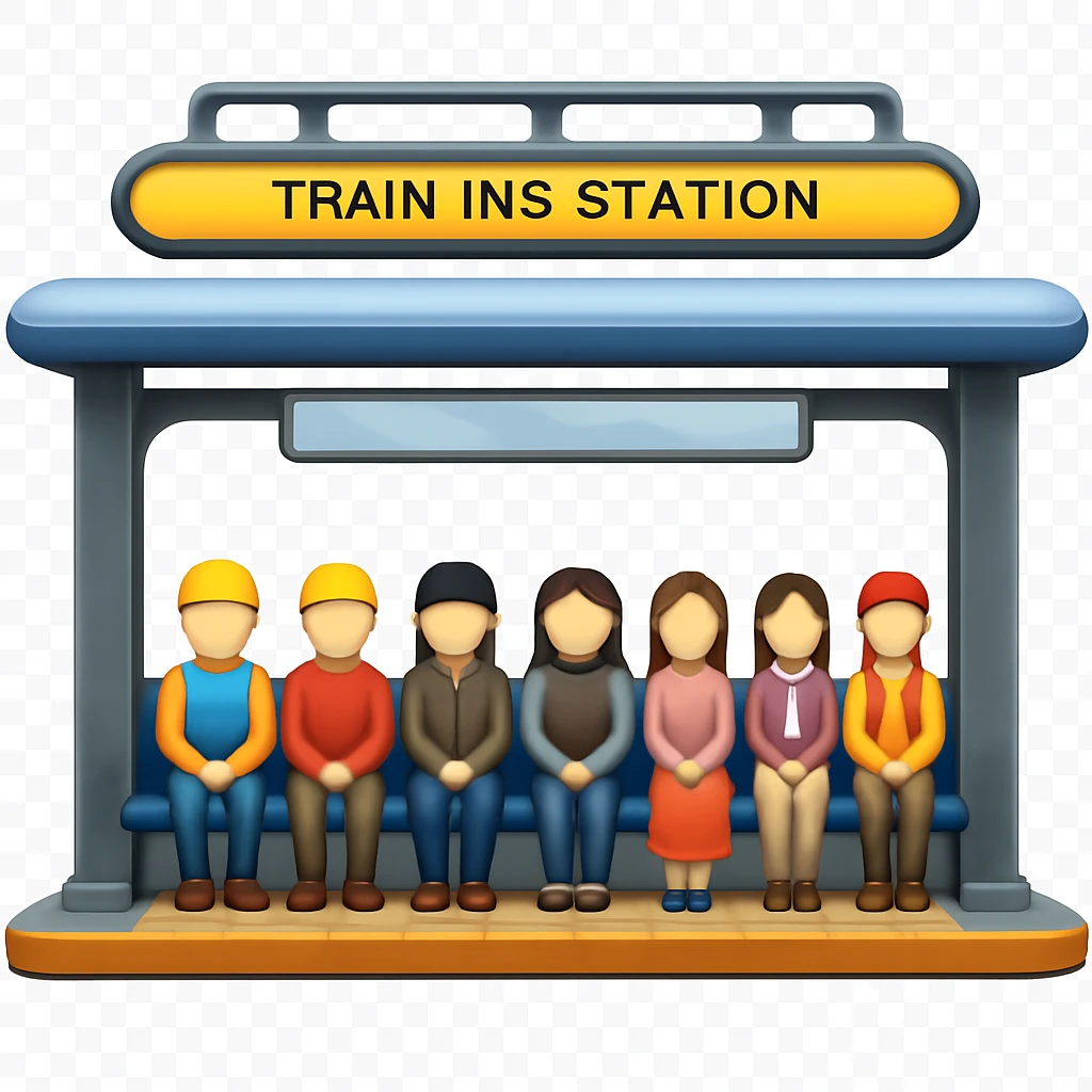Remove all faces from the people waiting on the train station platform emoji, keep the background transparent as is. emoji
