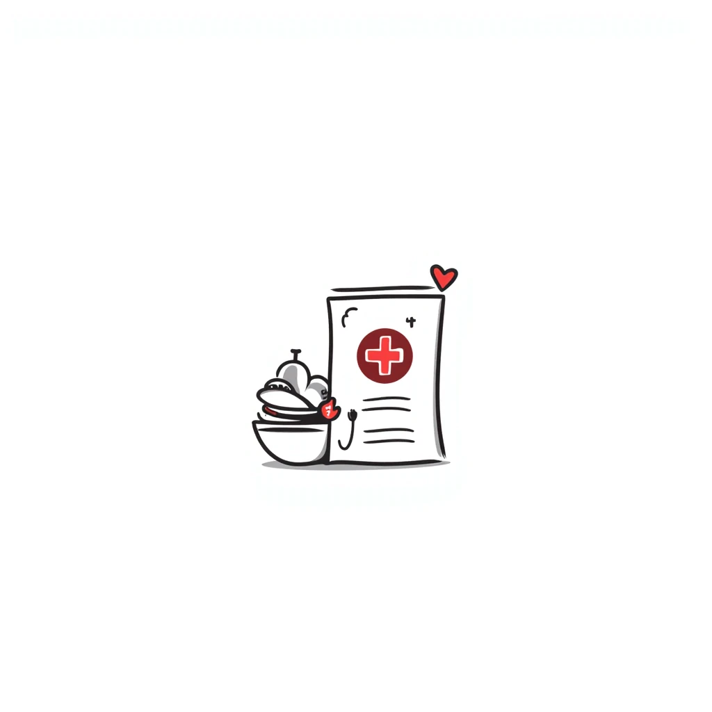 Hand-drawn intimate health clinic packet with red cross and small heart icon, sealed medical packet emoji