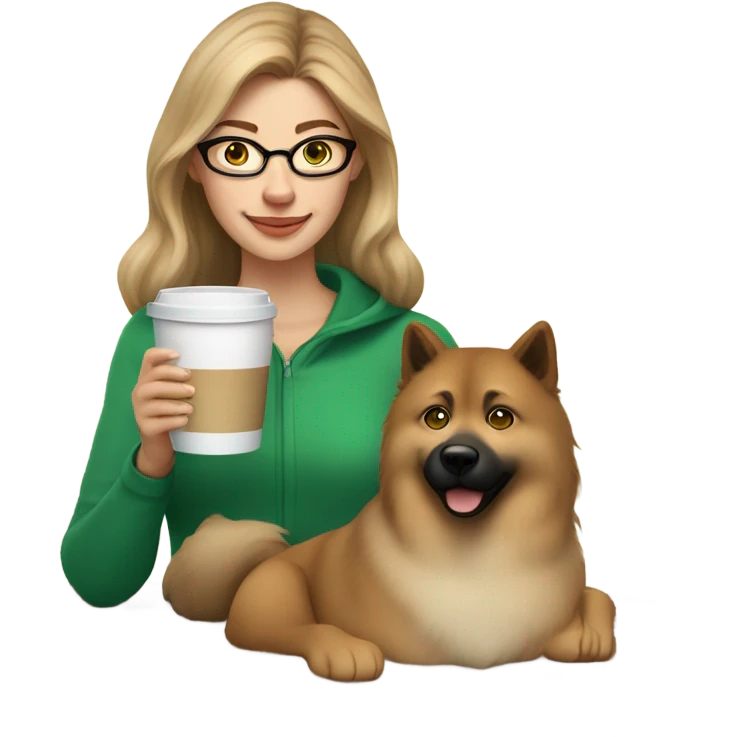 Brown light hair woman aux Green eyes with glasses Green eyes and Coffee with milk  eurasier dog  emoji
