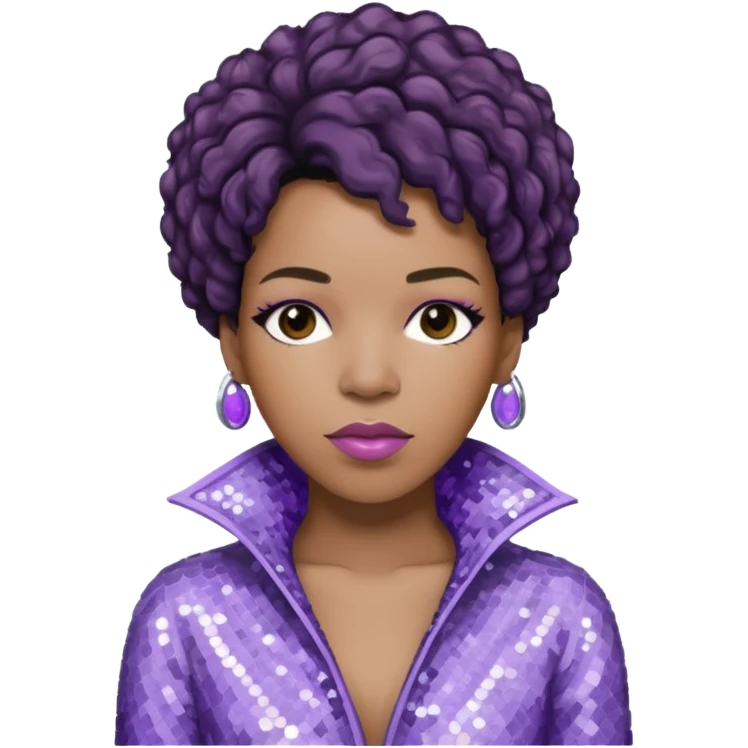 Macy Gray with dark brown hair, pale lavender sequin outfit emoji