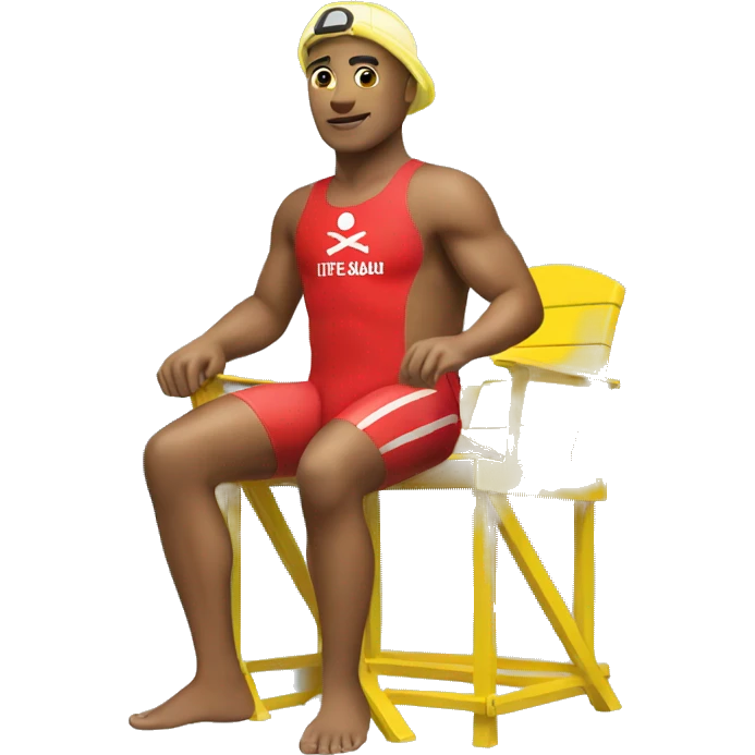 lifeguard sitting on yellow stand wear red swimsuit  emoji