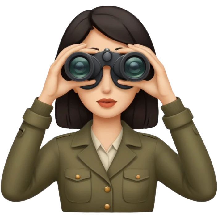a woman with dark hair looking into binoculars emoji