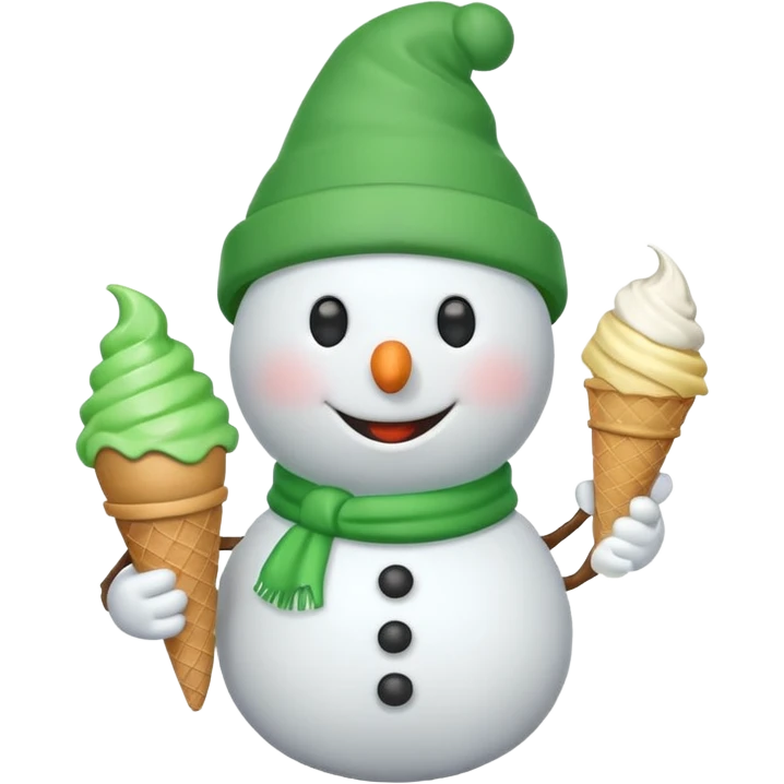 snowman wearing green cap with ice cream  emoji