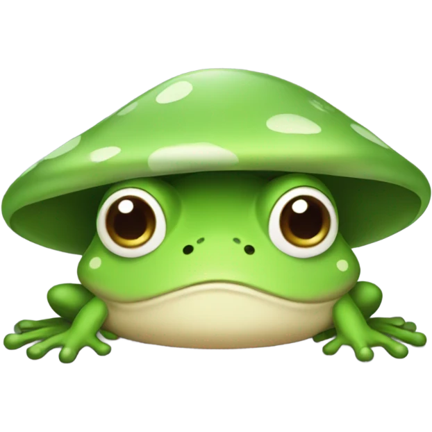 Kawaii frog with sage green mushroom hat emoji