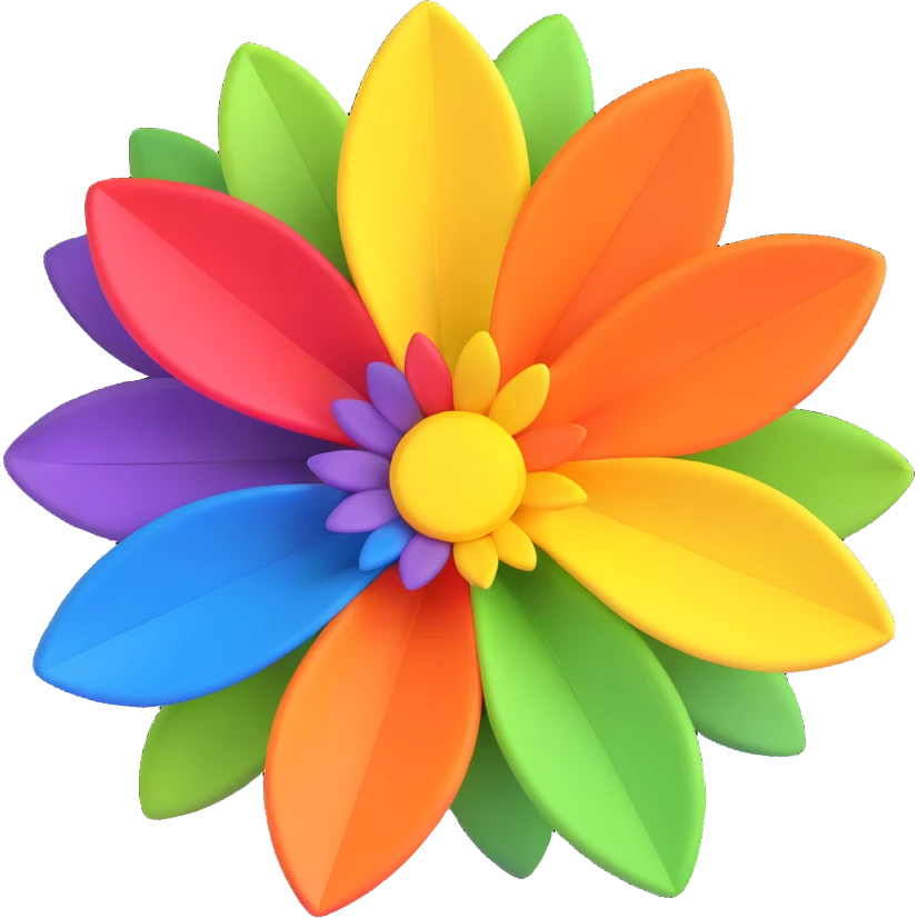 A magic flower with seven petals, each petal a different color emoji