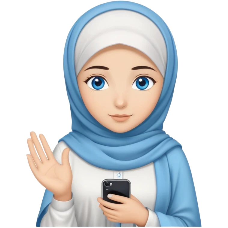 Turkish beautiful finish Konya girl blue eyes with cloudy hijab dress islamic dress and had on her hand text Eid Mubarak  emoji