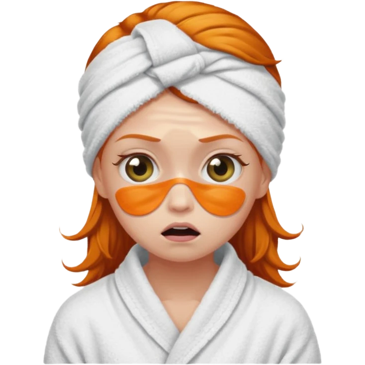 scared ginger girl with bath towels and eye patches emoji