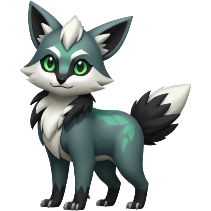 Shiny black with white, grey and green Linoone-Absol-Zorua-Trico-Hybrid (Full body) emoji