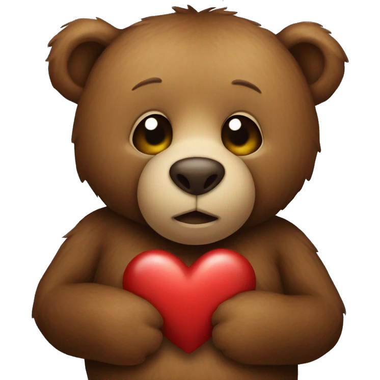brown stuffed bear holding a heart emoji