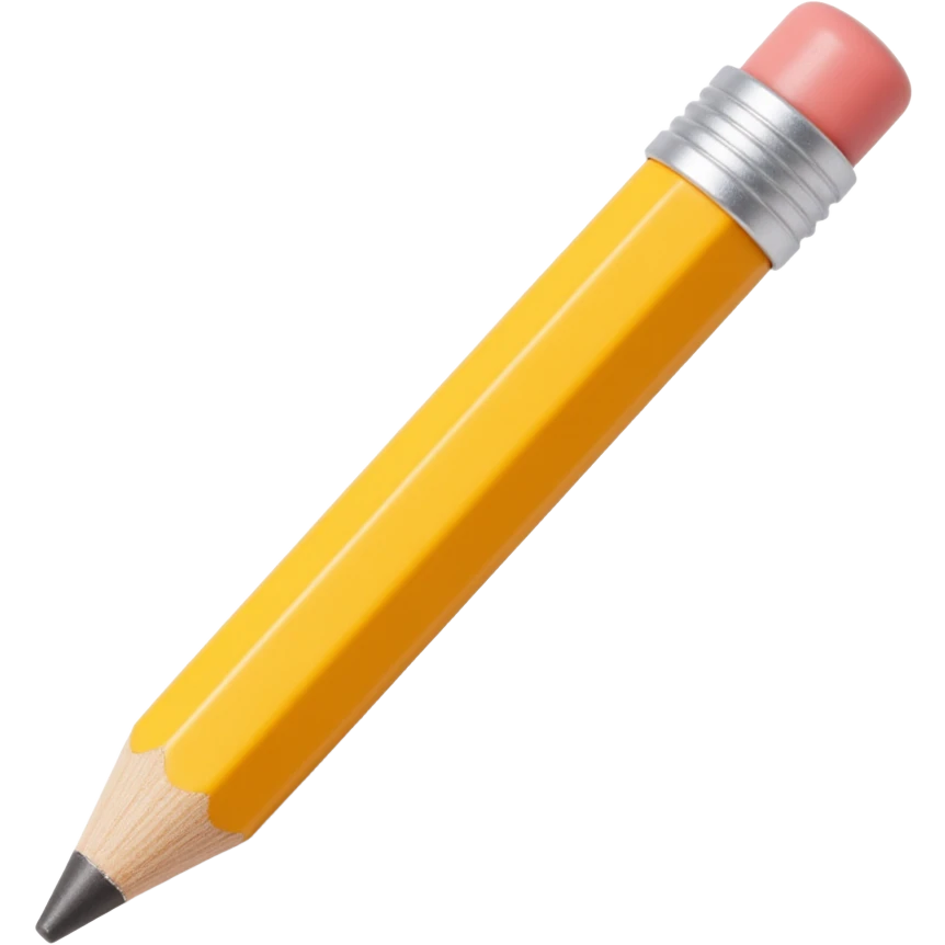 wooden pencil icon in skeuomorphism style, with realistic wood grain and a shiny yellow paint finish emoji