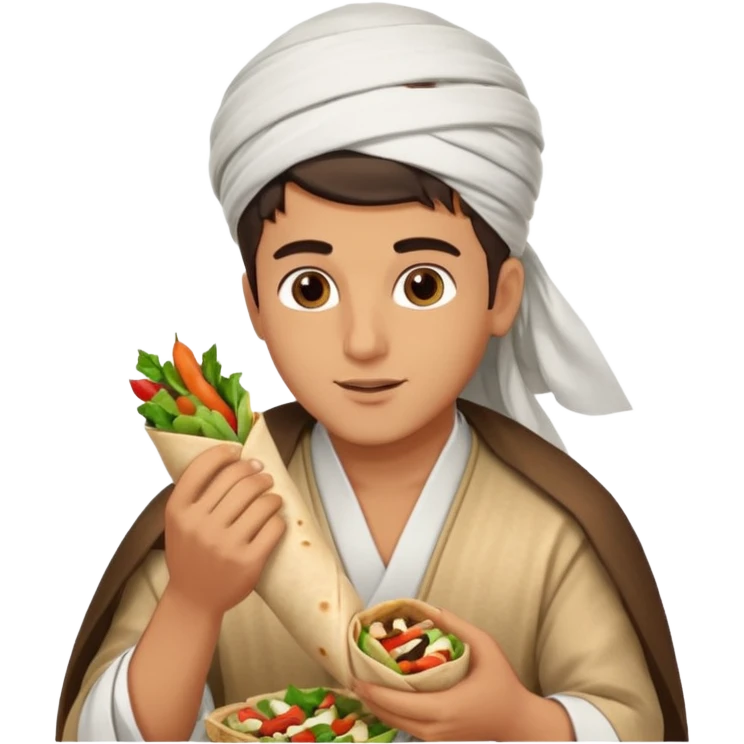 young Lebanese male in traditional arabic outfit eating sharwama emoji