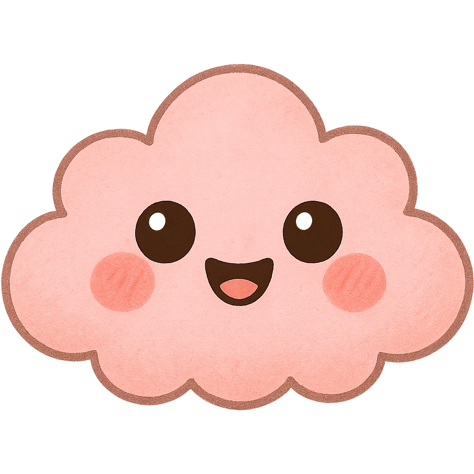 a cute pink cloud, original design, big eyes, blushing cheeks, joyful emoji