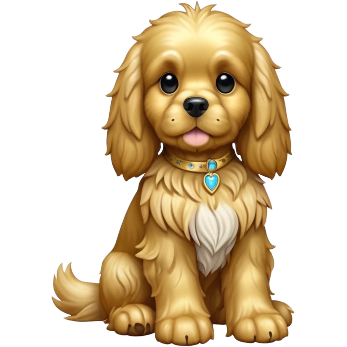 cinematic-[cocker spaniel dog]-realistic-full-body-sitting-emoji,-tail-resting-loosely-beside-its-paws,-head-tilted-dramatically,-scruffy-[solid gold]-fur,-simplified-yet-realistic-focused-features,-highly-detailed,-glowing-with-an-almost-sarcastic-glow emoji