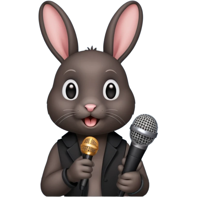 black bunnie singing , holding mic emoji