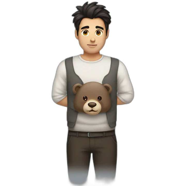 dark hair bun man with bear  emoji