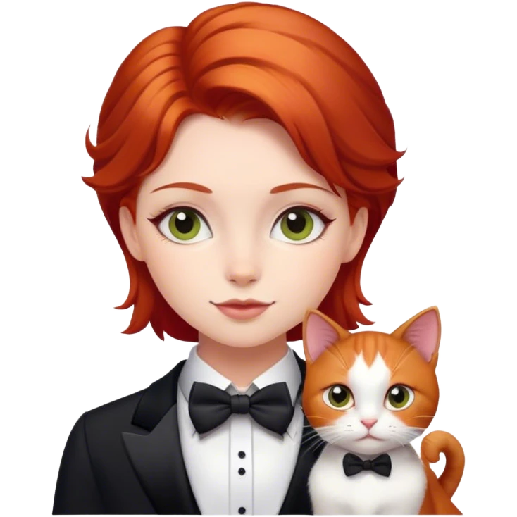 Red hair girl with tuxedo cat emoji