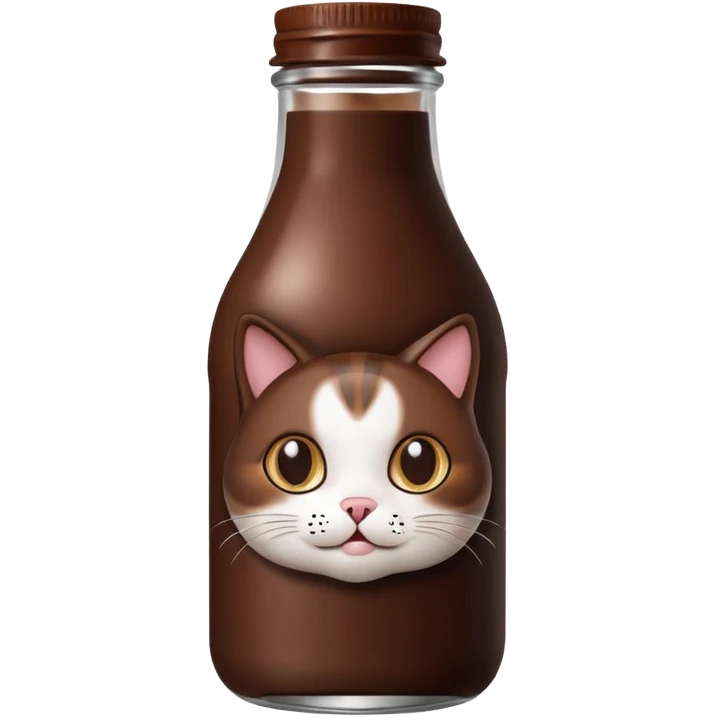 Chocolate Glass milk bottle with cat face emoji