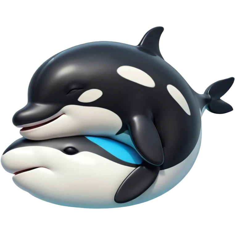 Meme-Worthy Cute Sleeping orca Portrait Emoji, Head resting peacefully with a contented smile, showcasing a smooth black-and-white body with gently drooping fins and eyes softly closed in serene slumber, Simplified yet adorably endearing features, highly detailed, glowing with a soft, drowsy deep-sea light, high shine, relaxed and utterly lovable, stylized with an air of playful oceanic laziness, soft glowing outline, capturing the essence of a sleeping orca that feels destined to become the next viral icon of adorable marine rest! emoji