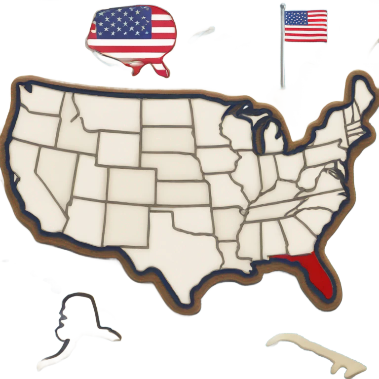 Map of the Usa. The map in the colours of the USA emoji