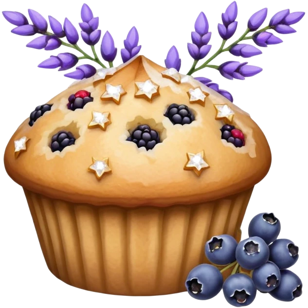 Lavender flower sprig muffin with berries and crystallized sugar emoji