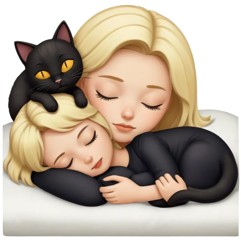 One blonde girl sleeping with one black cat emoji