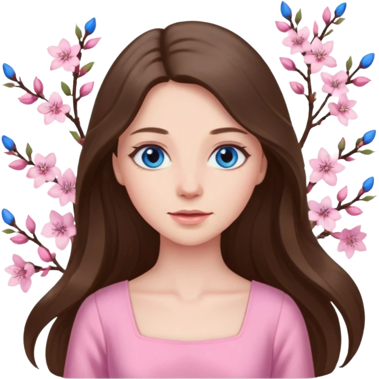 Spring pink goddess long brunette hair blue eyes emoji