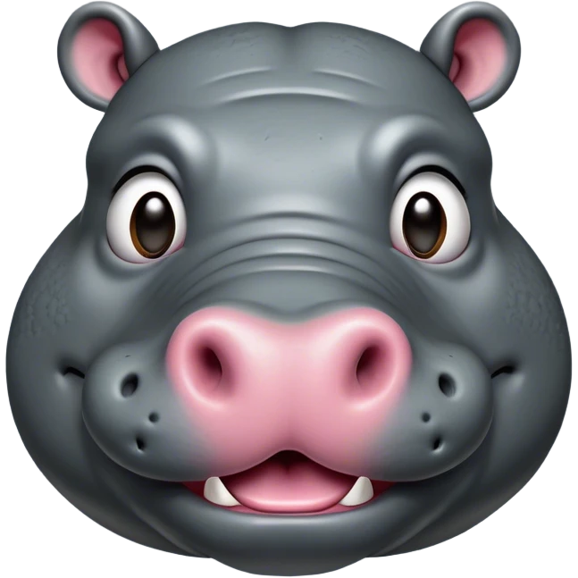 Cinematic Comical Hippo Portrait Emoji, Head tilted dramatically with an exaggeratedly amused expression, featuring a striking, glossy slate-gray hide with bold textured wrinkles, wide, expressive eyes filled with playful disbelief, Simplified yet hilariously expressive features, highly detailed, glowing with a slightly sassy glow, high shine, dramatic yet playful, stylized with an air of cheeky river mischief, bright and endearing, soft glowing outline, capturing the essence of a spirited and over-the-top hippo, so meme-worthy it feels like it could splash its way into internet fame instantly! emoji