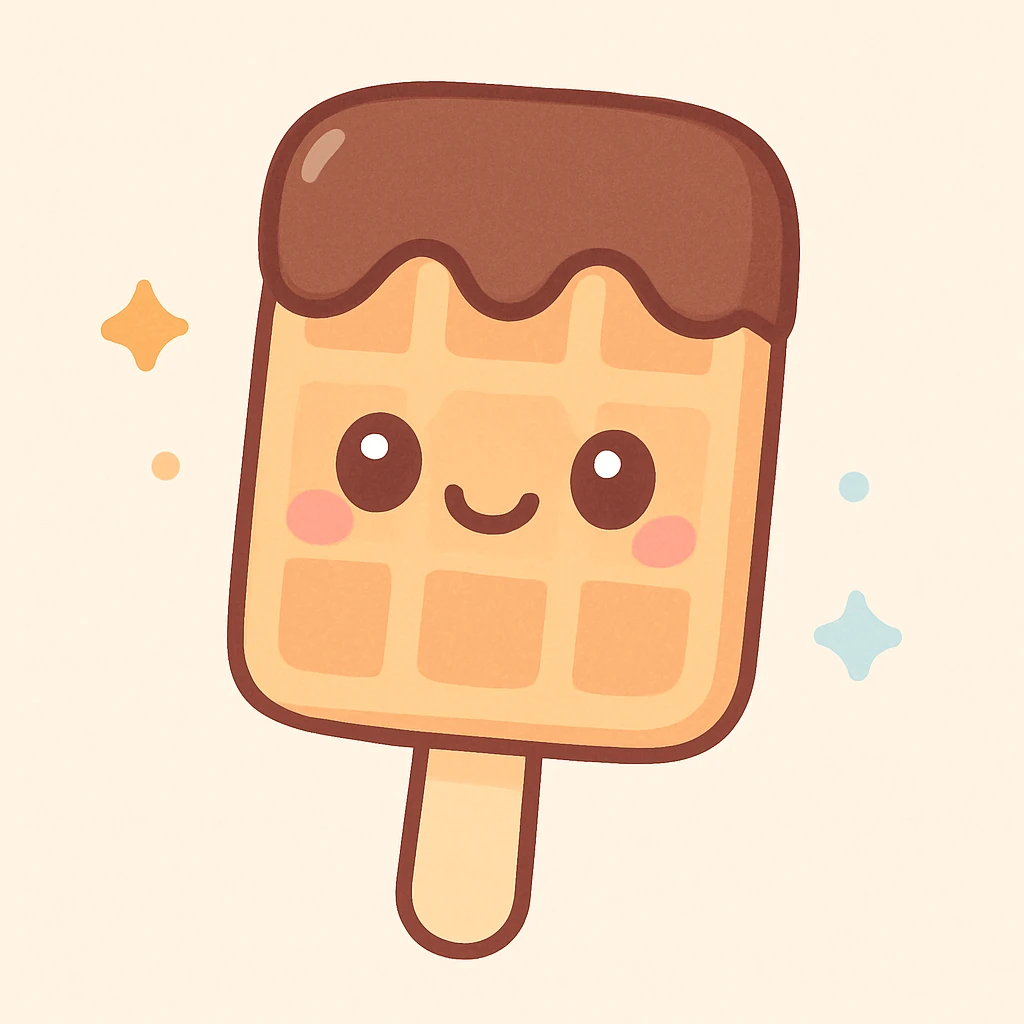 waffle on a stick with chocolate, kawaii style, cute face emoji