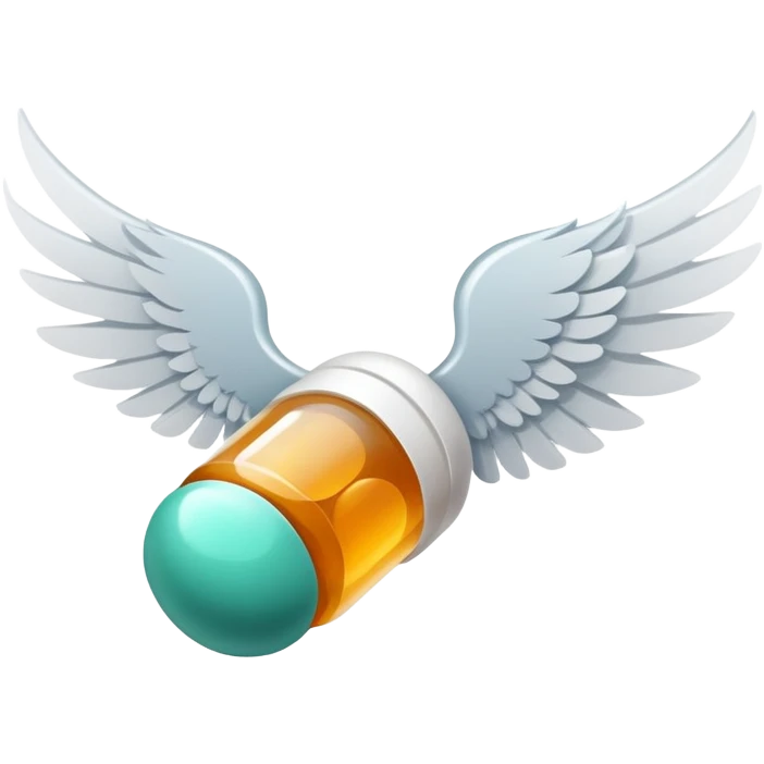 Medicine pill with wings flying through the air emoji
