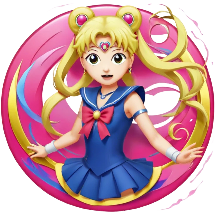 Icon for Anime: vibrant, dynamic scene with characters of Bishoujo Senshi Sailor Moon in action, featuring exaggerated expressions and colorful backgrounds. The design should reflect the distinct, energetic style of anime, with iconic eyes and unique visual elements. Transparent background. emoji