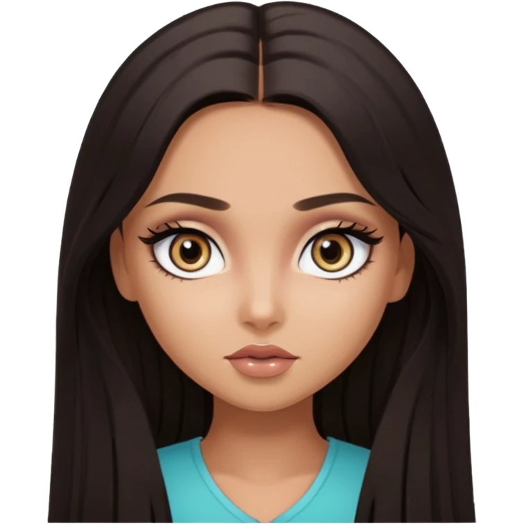 dark long hair, pretty heterochromia eyes, pretty makeup, pretty bratz baddie emoji
