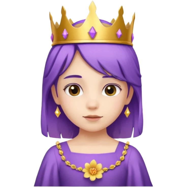 Princesses kid girl, with Gold Crown and flower on purple hair, with white dress emoji