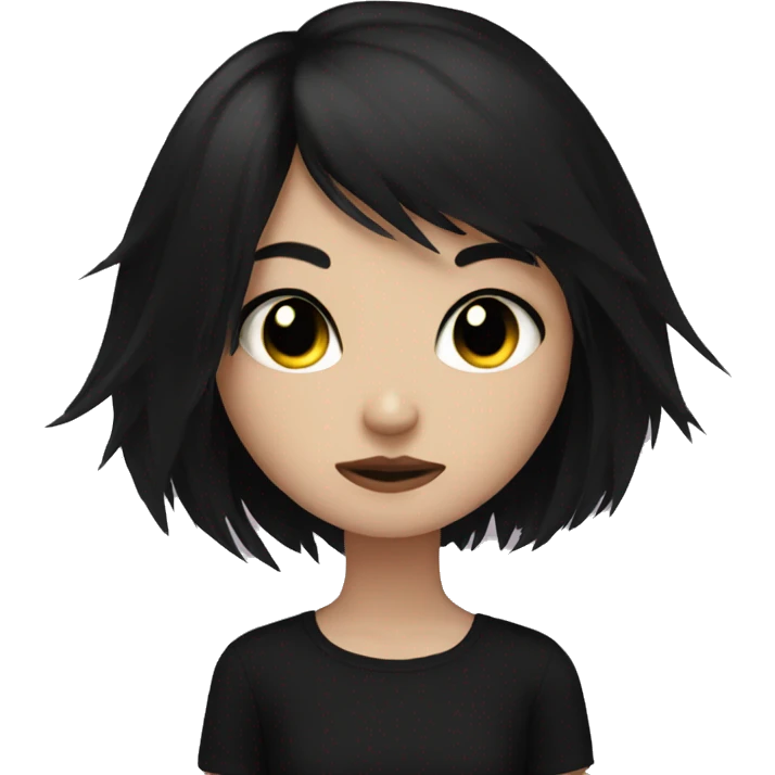 emo girl, short black hair, with black cat emoji