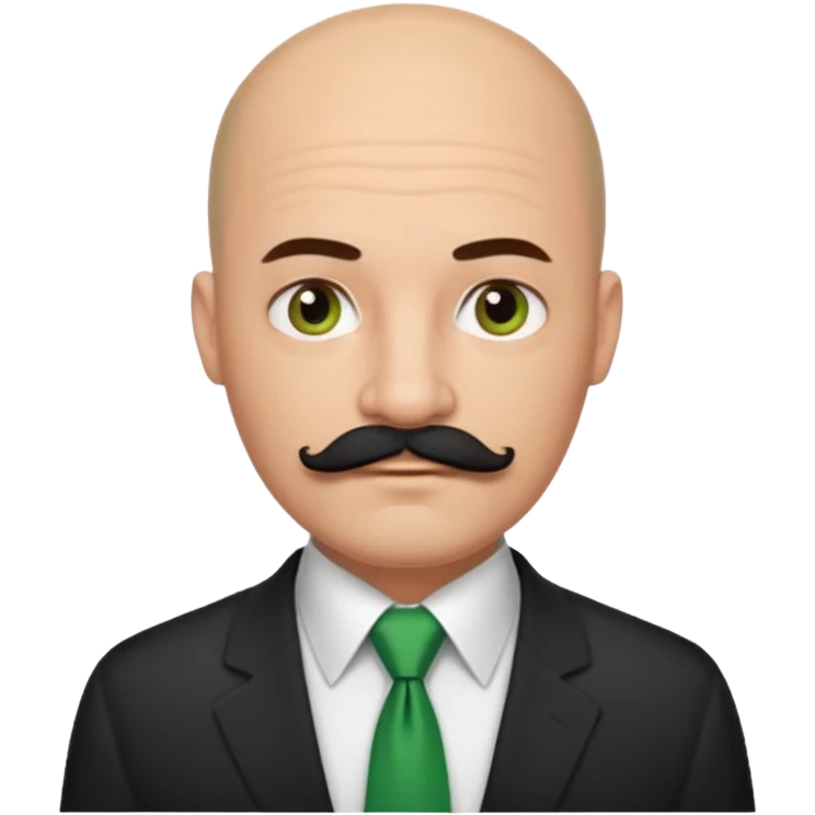 Bald guy with thick black mustache , green tie emoji