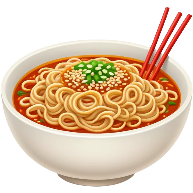 Wuhan hot dry noodles with sesame paste, simplified emoji style with bold outlines and bright colors, cartoon style Chinese noodle bowl emoji