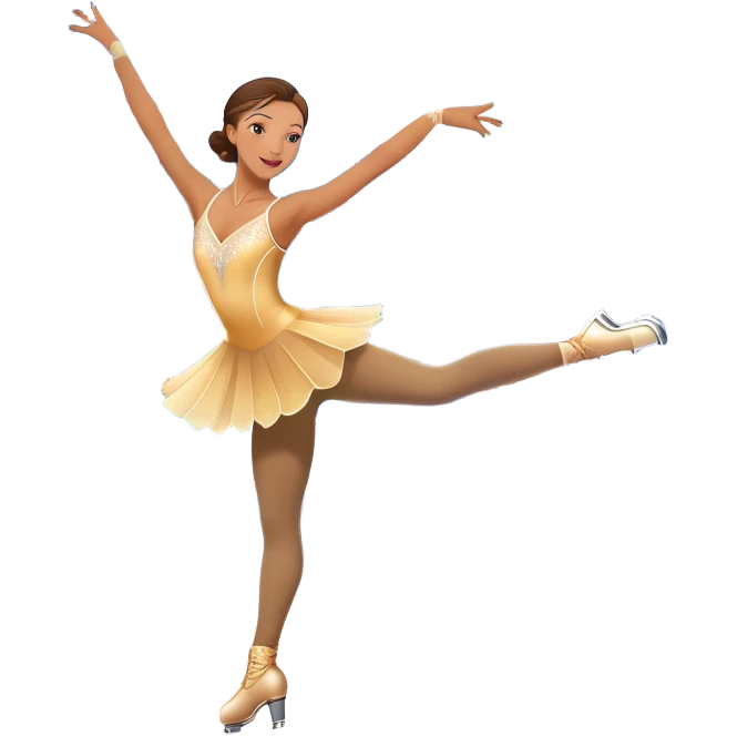 An colorful icon featuring a graceful figure skater performing a spin on the ice. The background includes a grand ice rink palace with shining spotlights and cheering spectators in the stands. Transparent background highlights the elegance and artistry of figure skating emoji