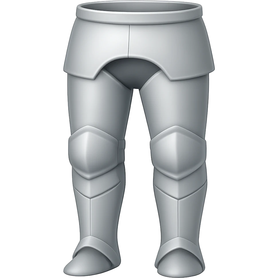 Create matching silver platelegs (leg armor) in the same style as the referenced platebody. The platelegs should be very light silver in color, with no boots and no gold accents. The style should emulate the emoji style with a transparent background. emoji