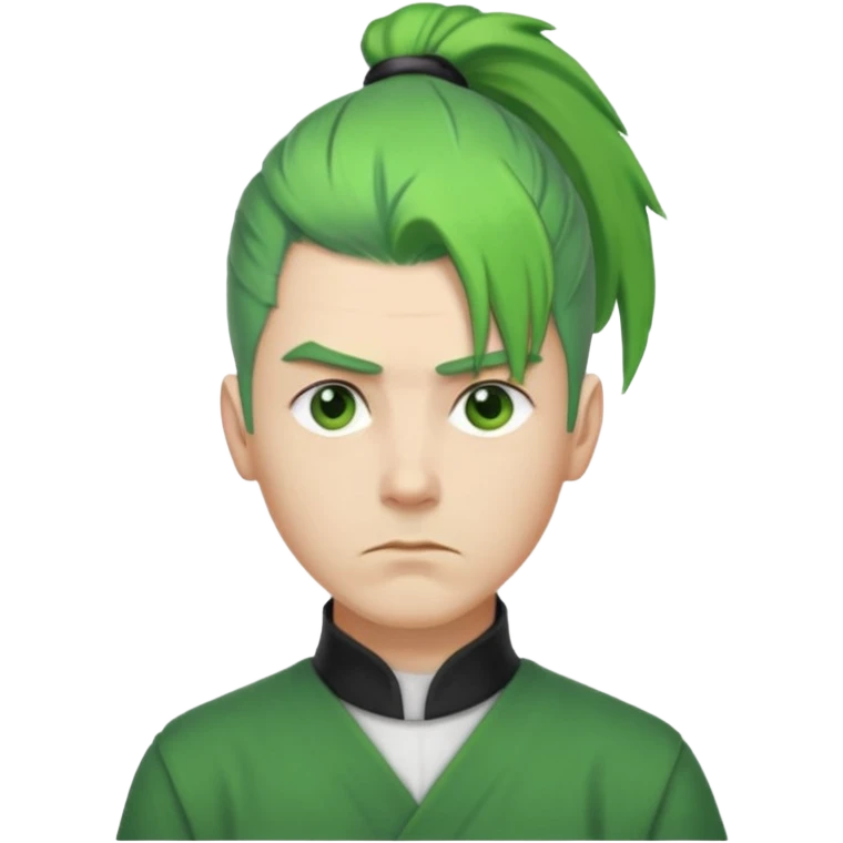 Man with Green Ponytail – green tied hair, calm serious face. emoji